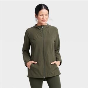 All In Motion Women's Lightweight Active Hooded Rain Jacket Green Sz Small